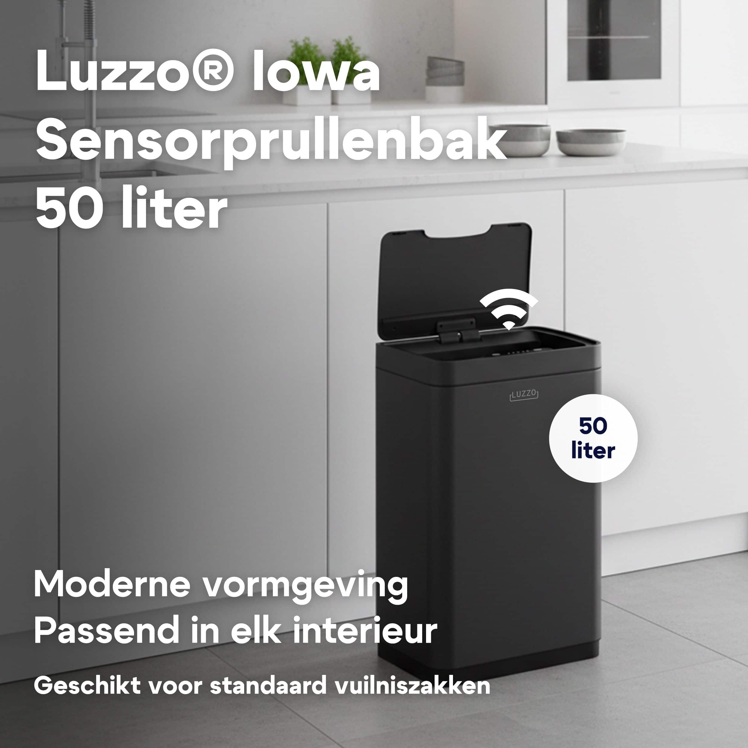 Luzzo® Iowa V2 Sensorprullenbak 50 Liter - Afvalbak mat Zwart