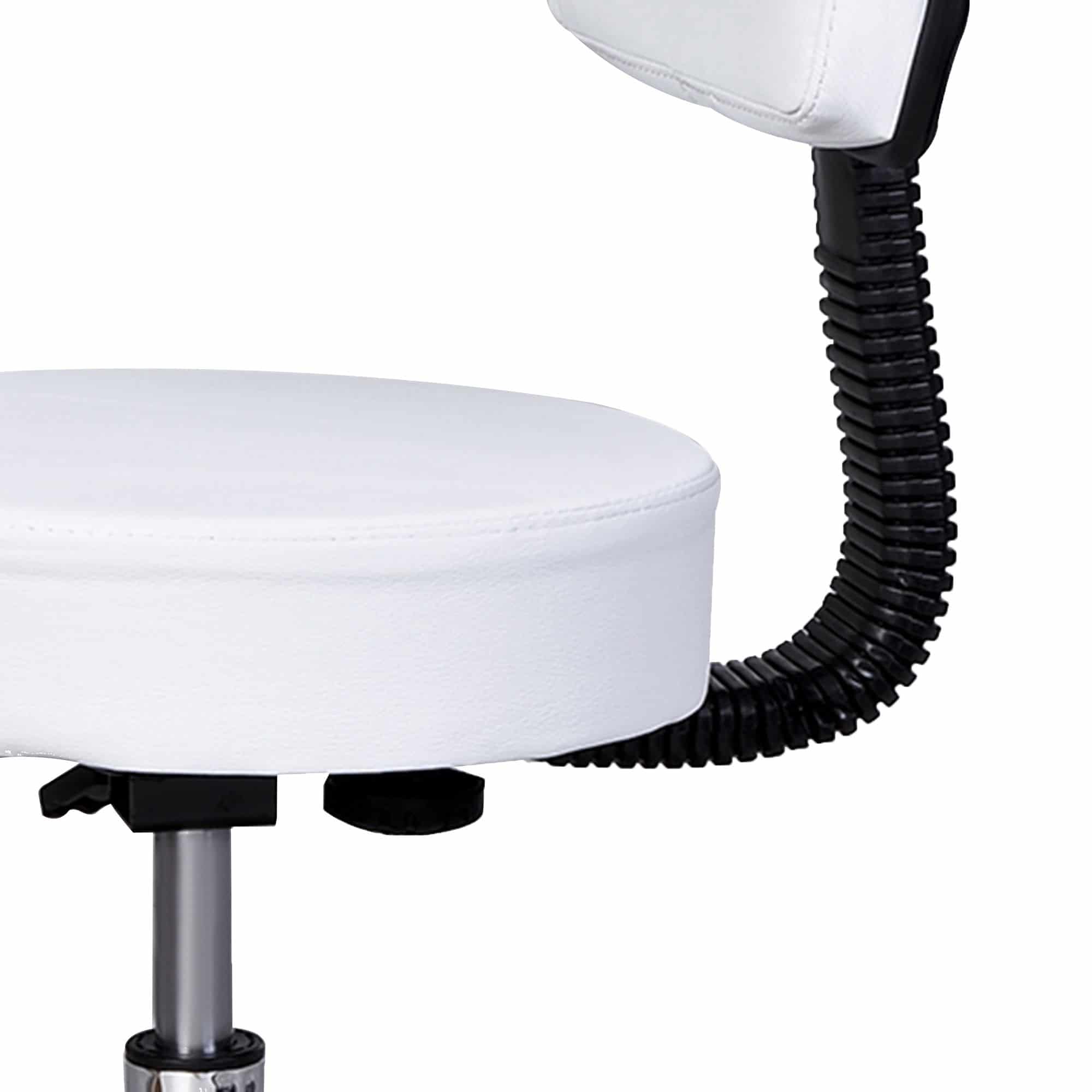 Ergonomische Rolkruk met Rugleuning in Hoogte Verstelbaar - Wit