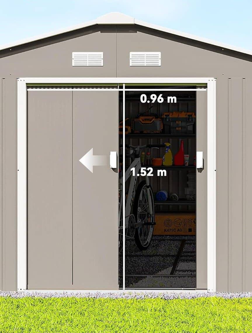 Grote Tuinschuur 22 m³ Weerbestendig met Schuifdeuren - Lichtgrijs