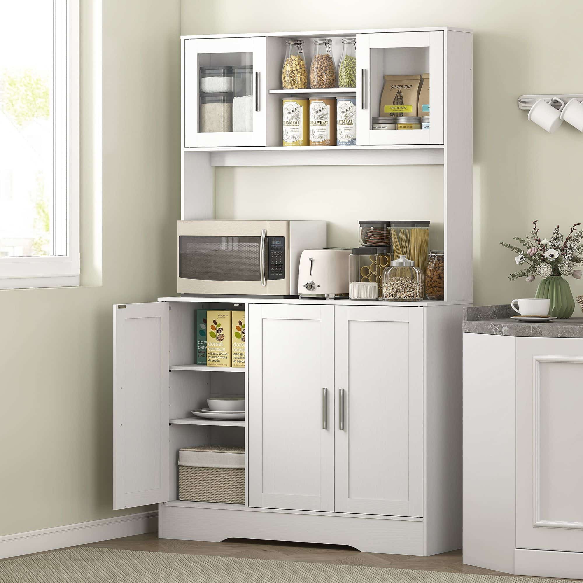Homcom Keukenkast Scandinavisch Design met Glazen Deuren - Wit