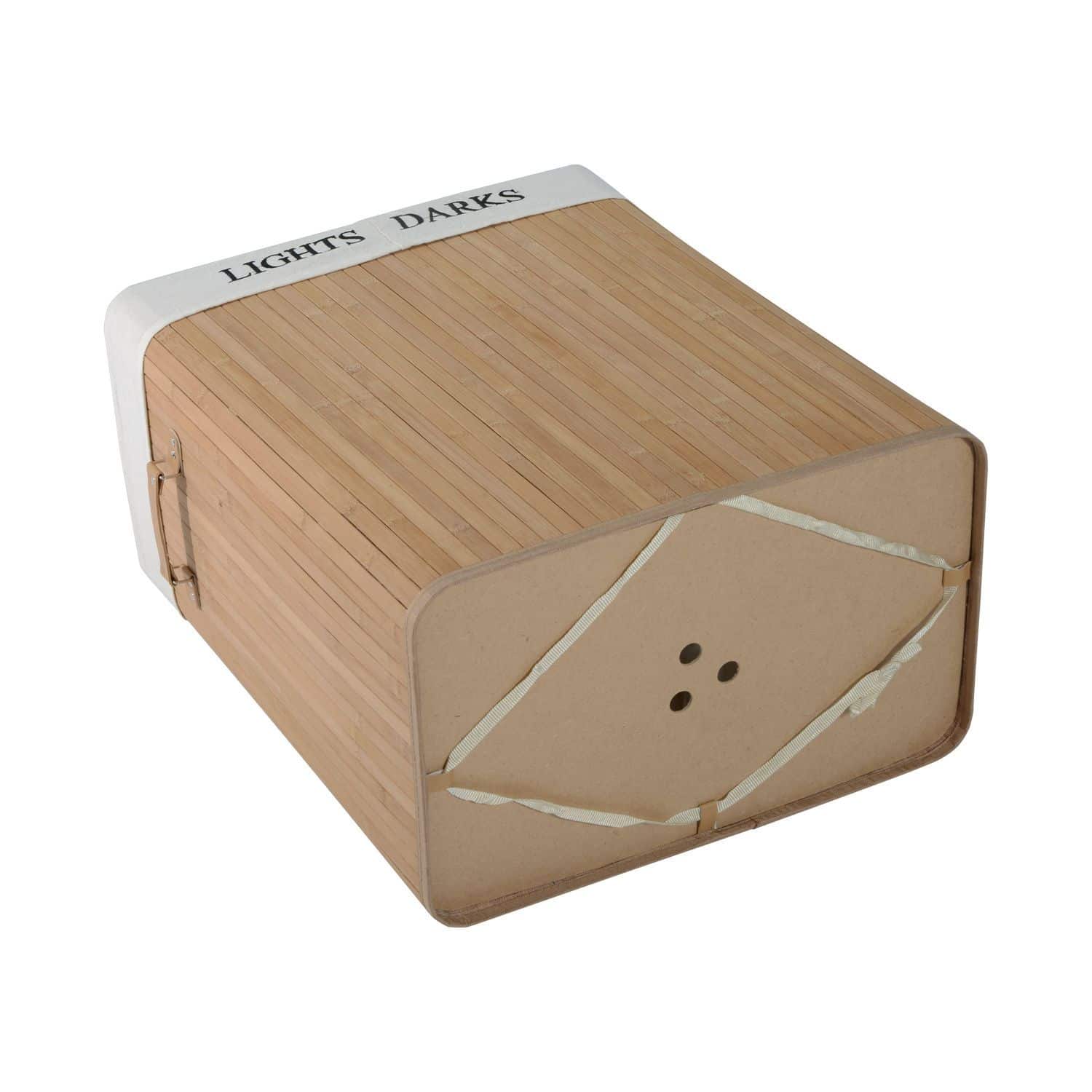 4goodz Wasmand Bamboe met Deksel 2 Vakken 100 Liter - Bruin