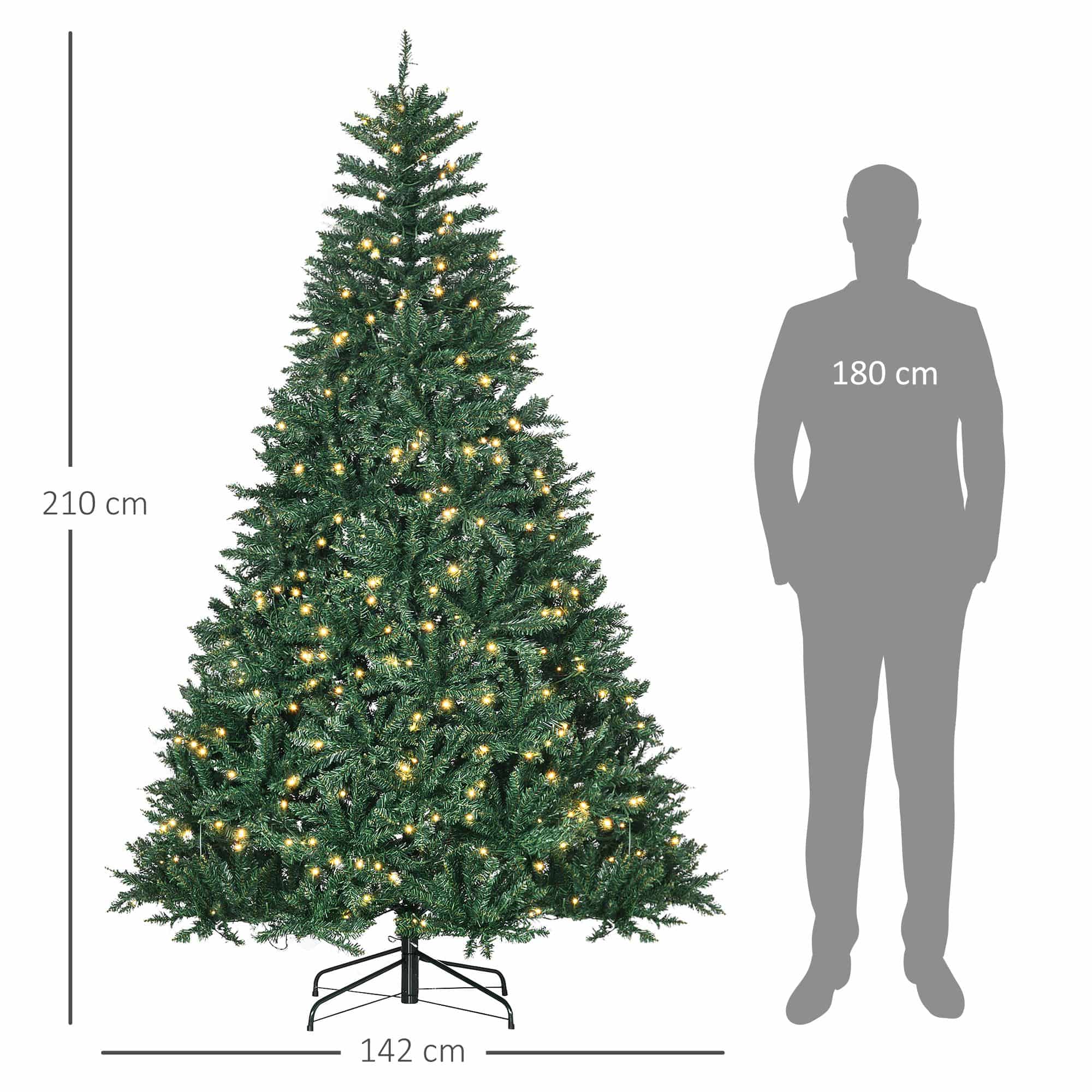 Homcom Kerstboom met 700 warm witte LED - 2154 takken Ø142 x 210H cm Homcom Kerstboom met 700 warm witte LED - 2154 takken Ø142 x 210H cm