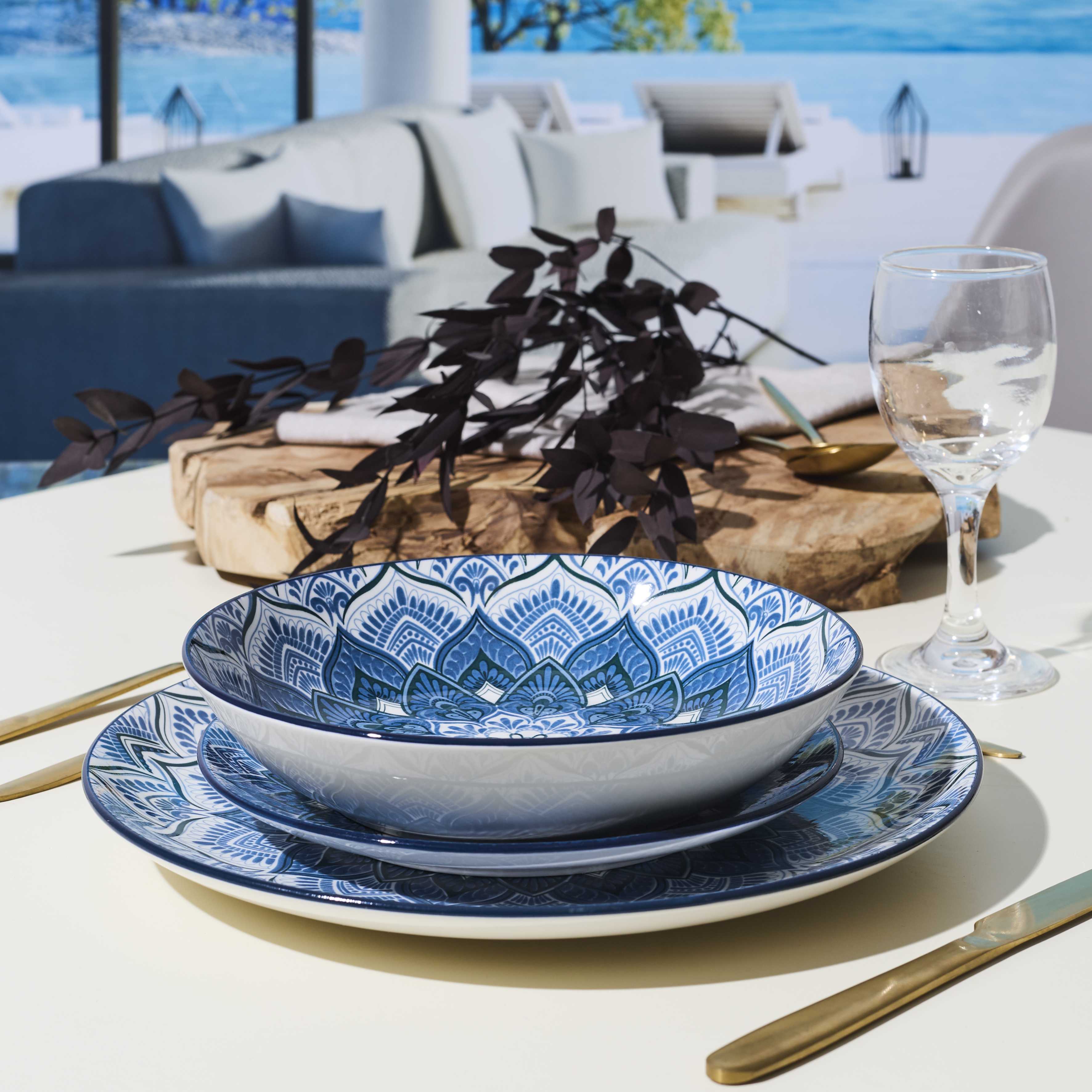 Luzzo® Mandala Serviesset 4 persoons 12-delig porselein - Blauw Luzzo® Mandala Serviesset 4 persoons 12-delig porselein - Blauw