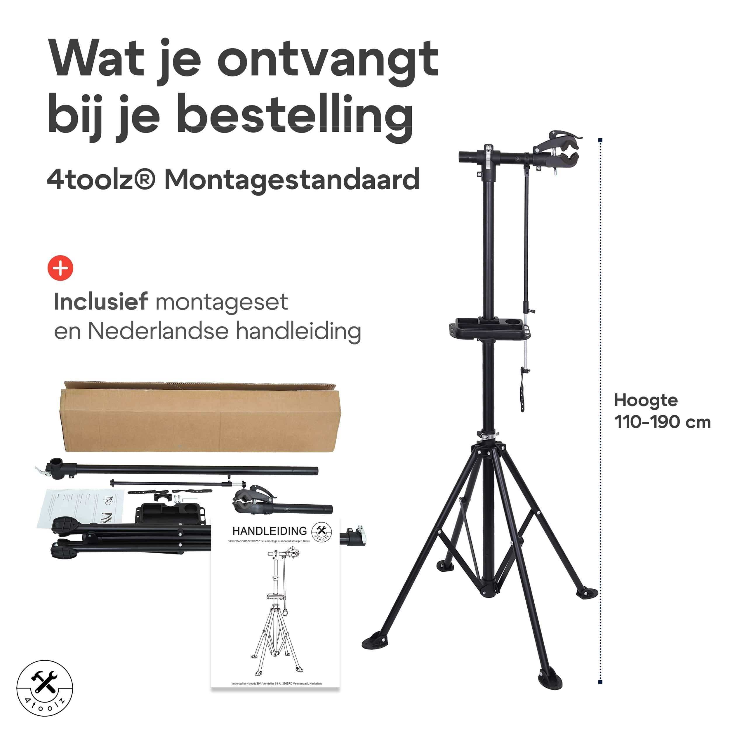 4toolz® Stevige Fiets Montagestandaard Draaibaar - 30kg max - Zwart