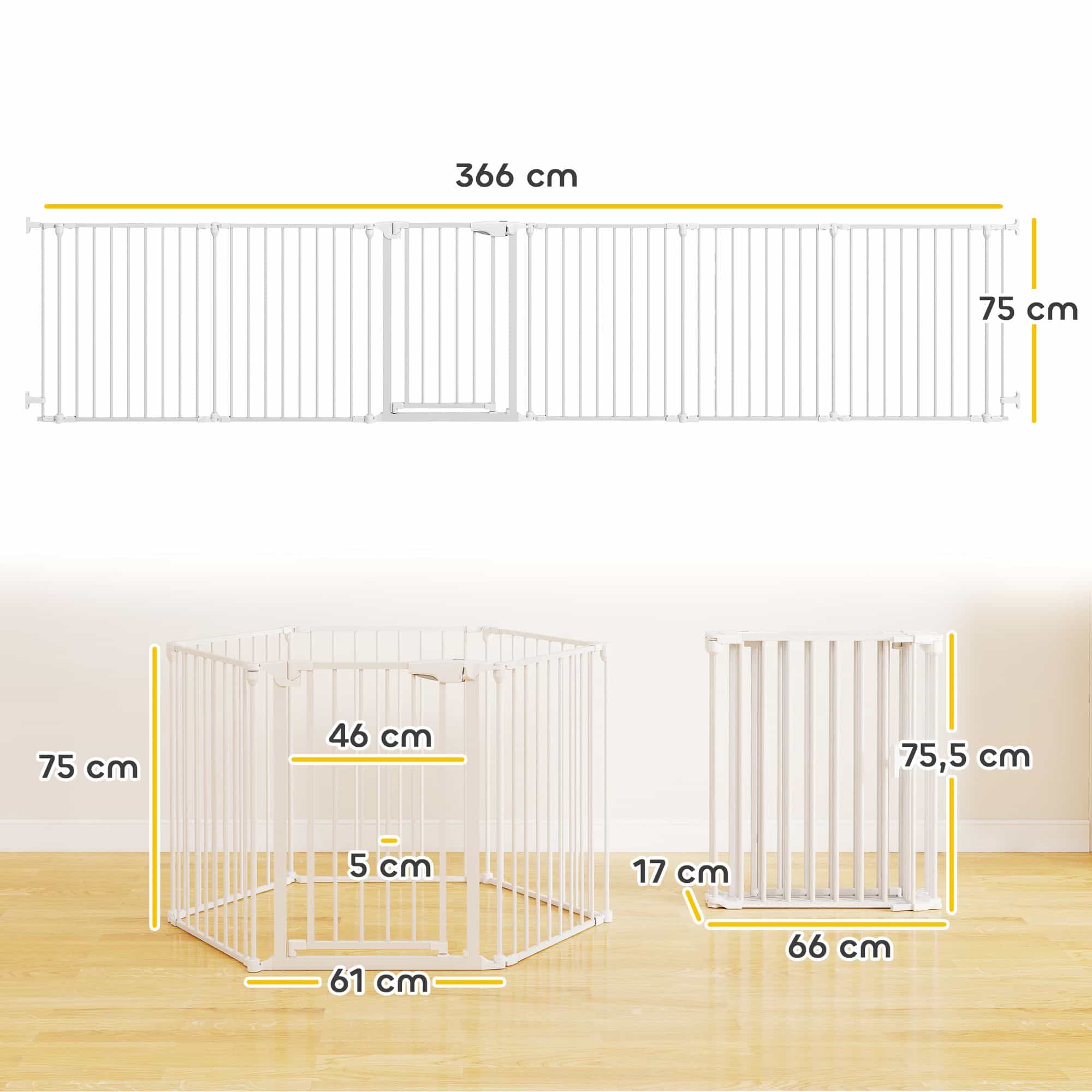 Opvouwbaar Veiligheidshek voor Huisdieren 6 panelen 366x75cm - Wit