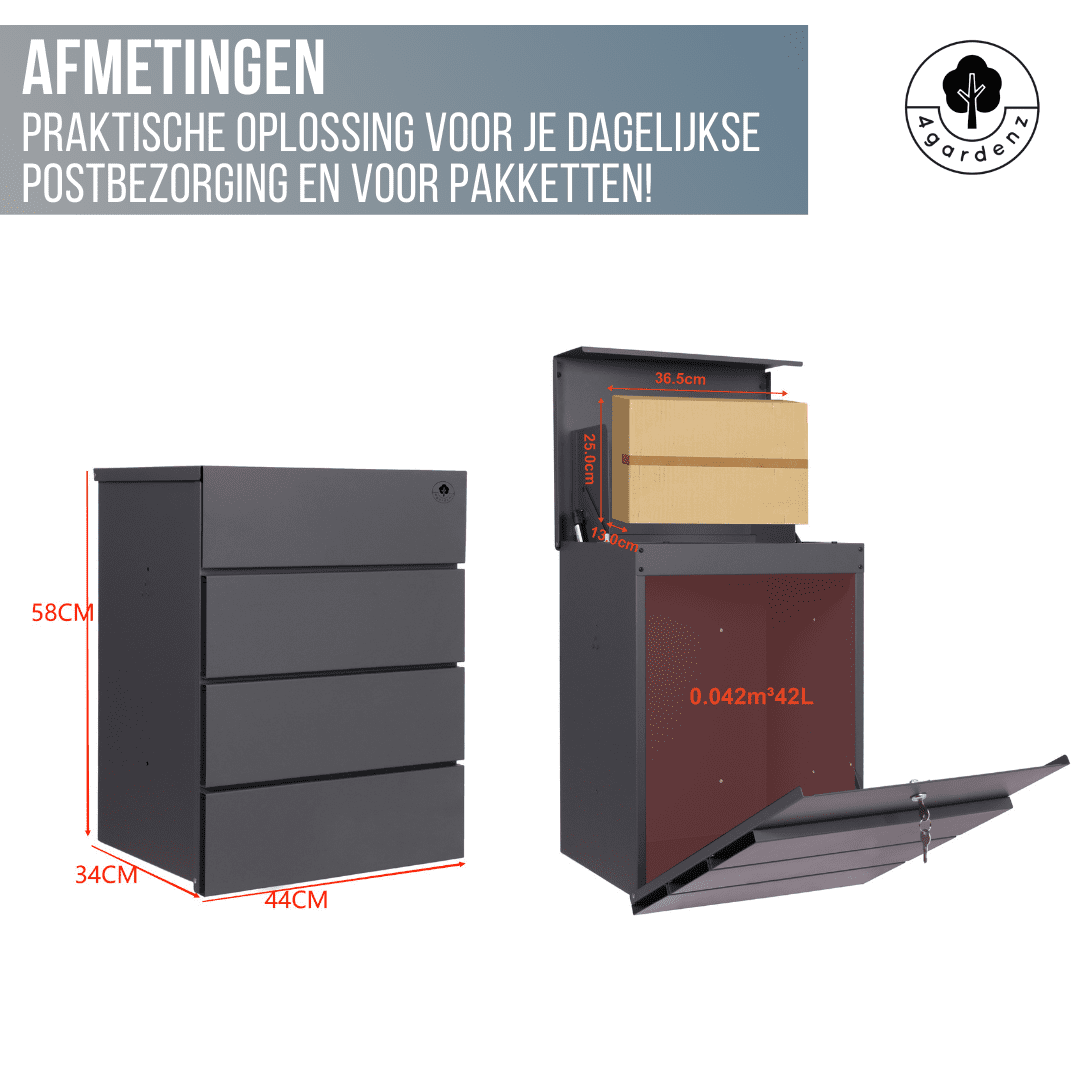 4gardenz® Pakketbrievenbus Lines Wandmodel - Anti-diefstal Pakketbox Hangend - Weerbestendig