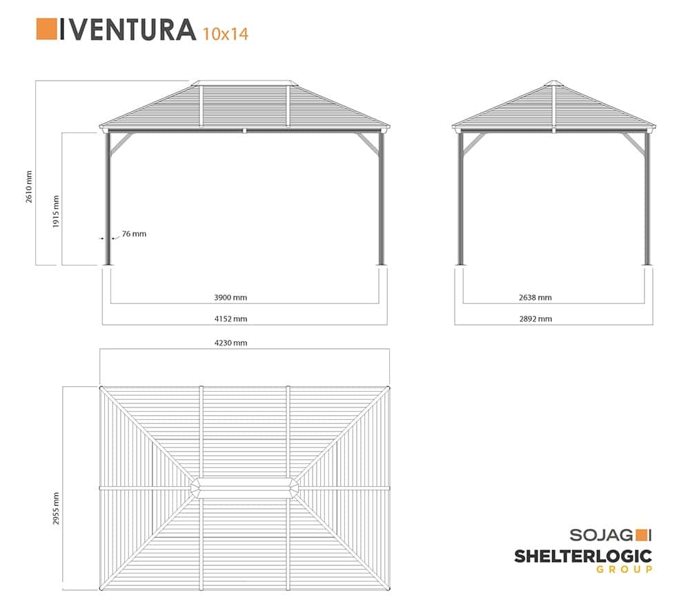 Sojag Aluminium paviljoen Ventura 1014 - 296x423x261 cm