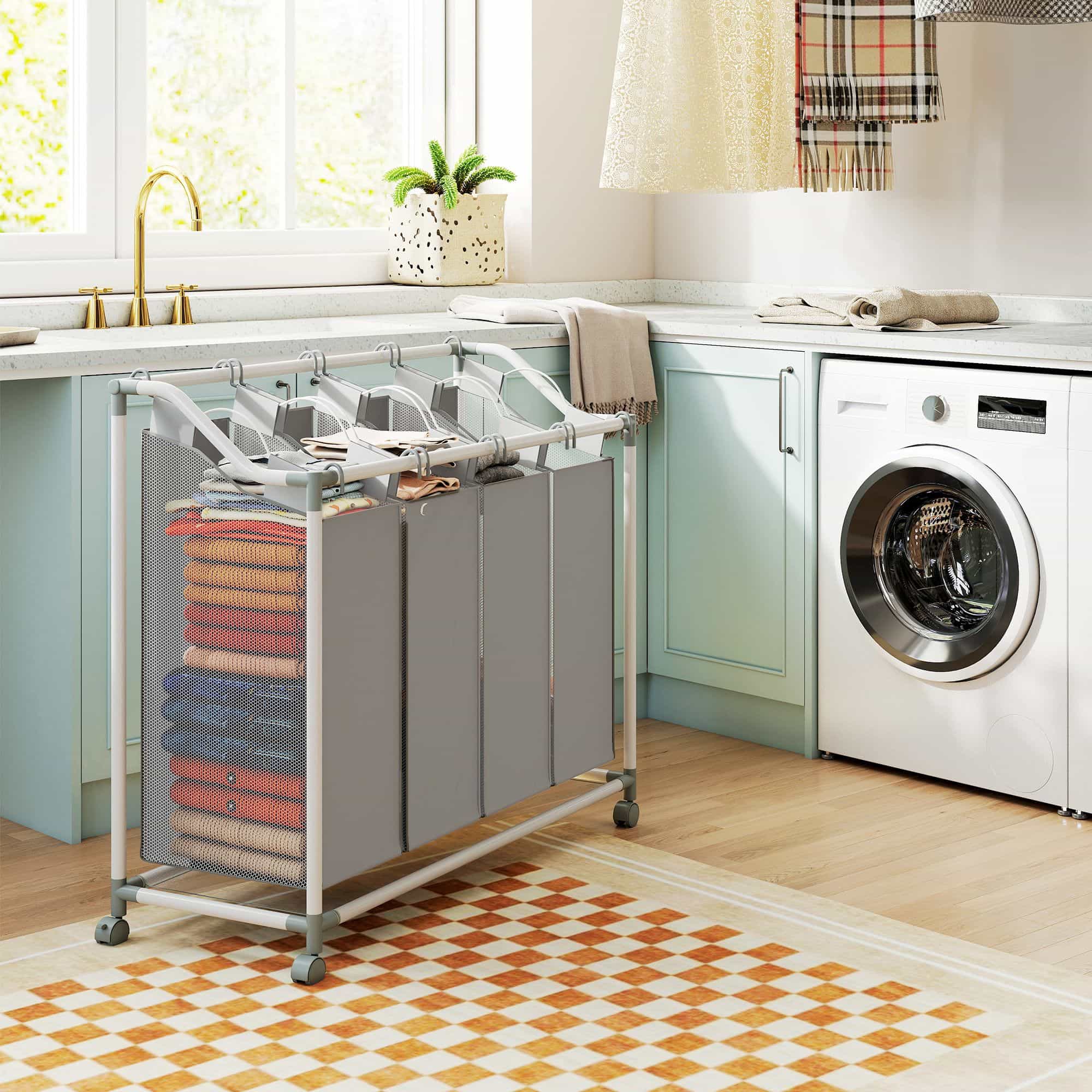 Wasmand op Wielen met 4 compartimenten - 160 ltr - uitneembare waszak