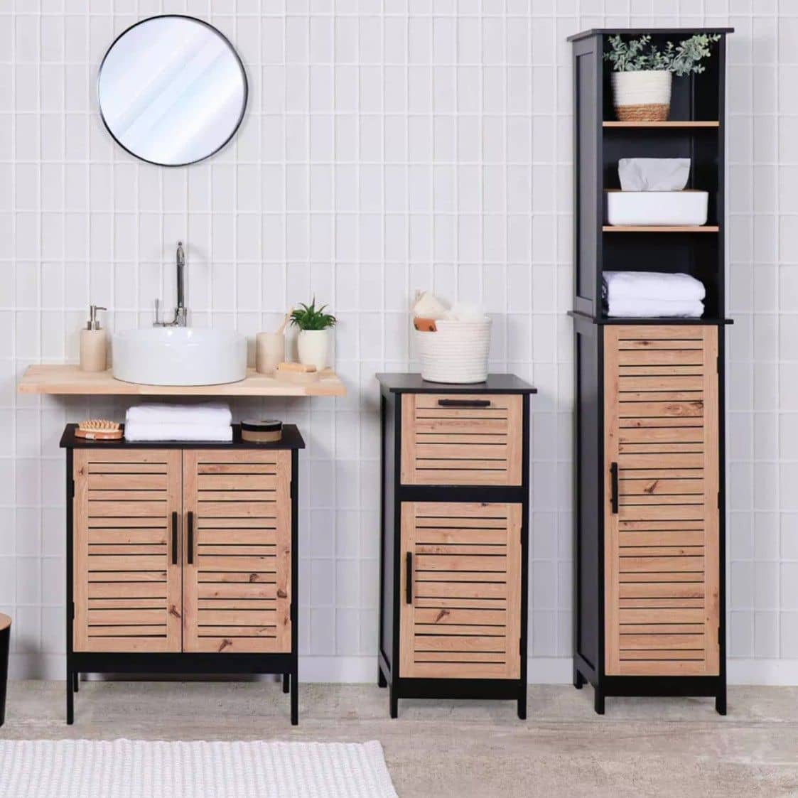 Badkamerkast Hoog Bergen met 1 deur en 6 planken - 173 cm - Zwart