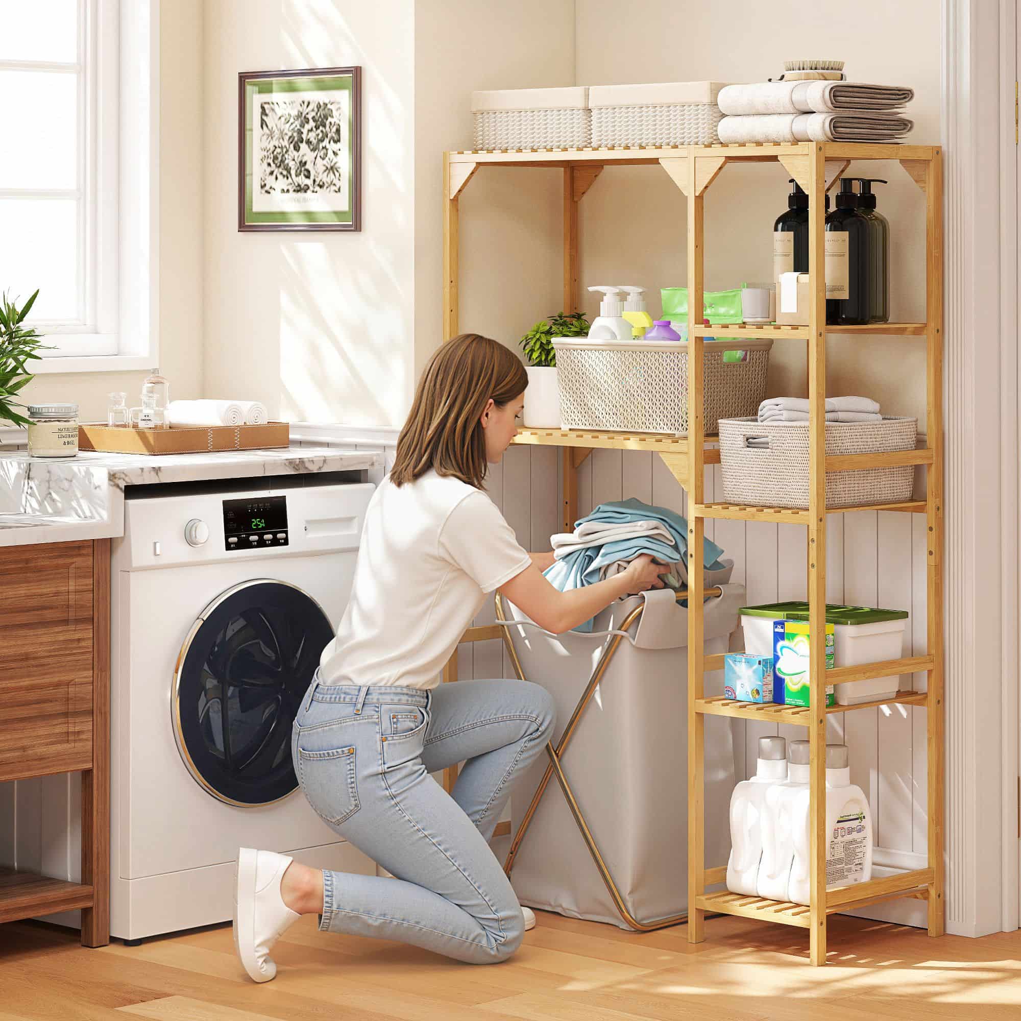 4goodz Wasmachinerek Bamboe 100x40x157cm - Bruin