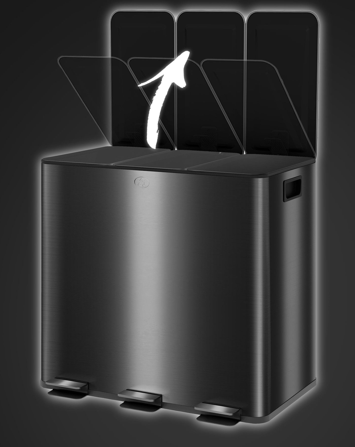 Prullenbak Afvalscheiding 3 x 15L - Geurfilter - Soft-Close - Binnen emmers uitneembaar - Zwart