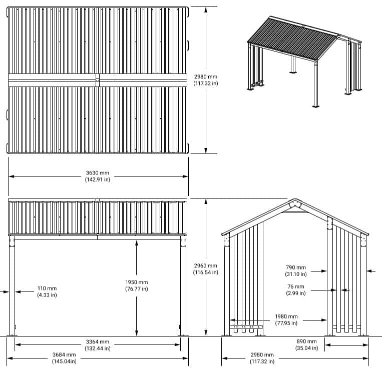 Sojag Lito 1012 - Paviljoen van aluminium - 3x3,7 m - Houtlook