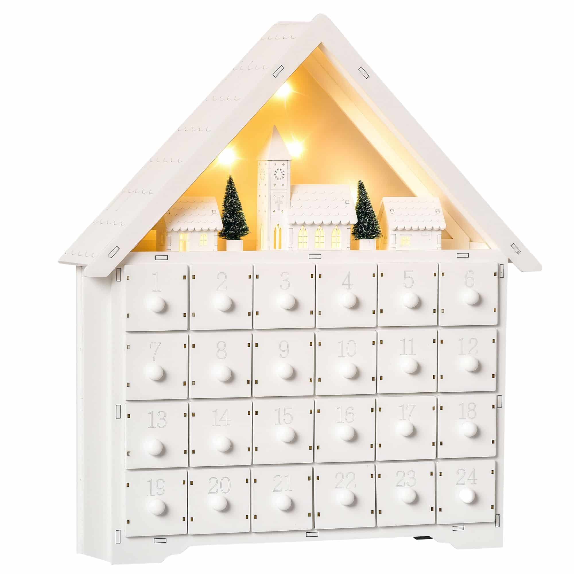 Adventskalender met LED-verlichting 24 laden 39x42 cm - Wit