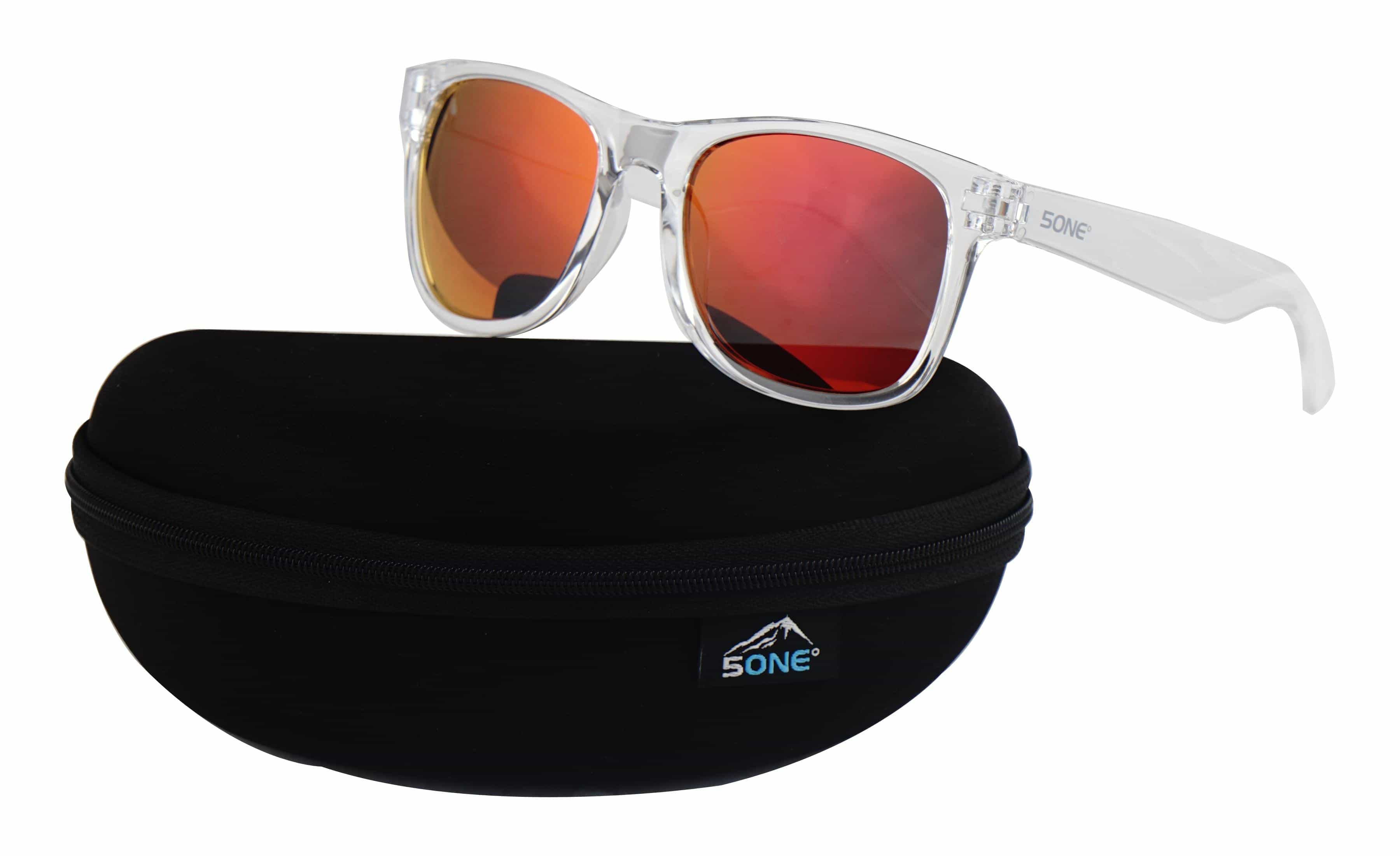 5one® Crystal Red zonnebril - transparant frame - rode spiegellens