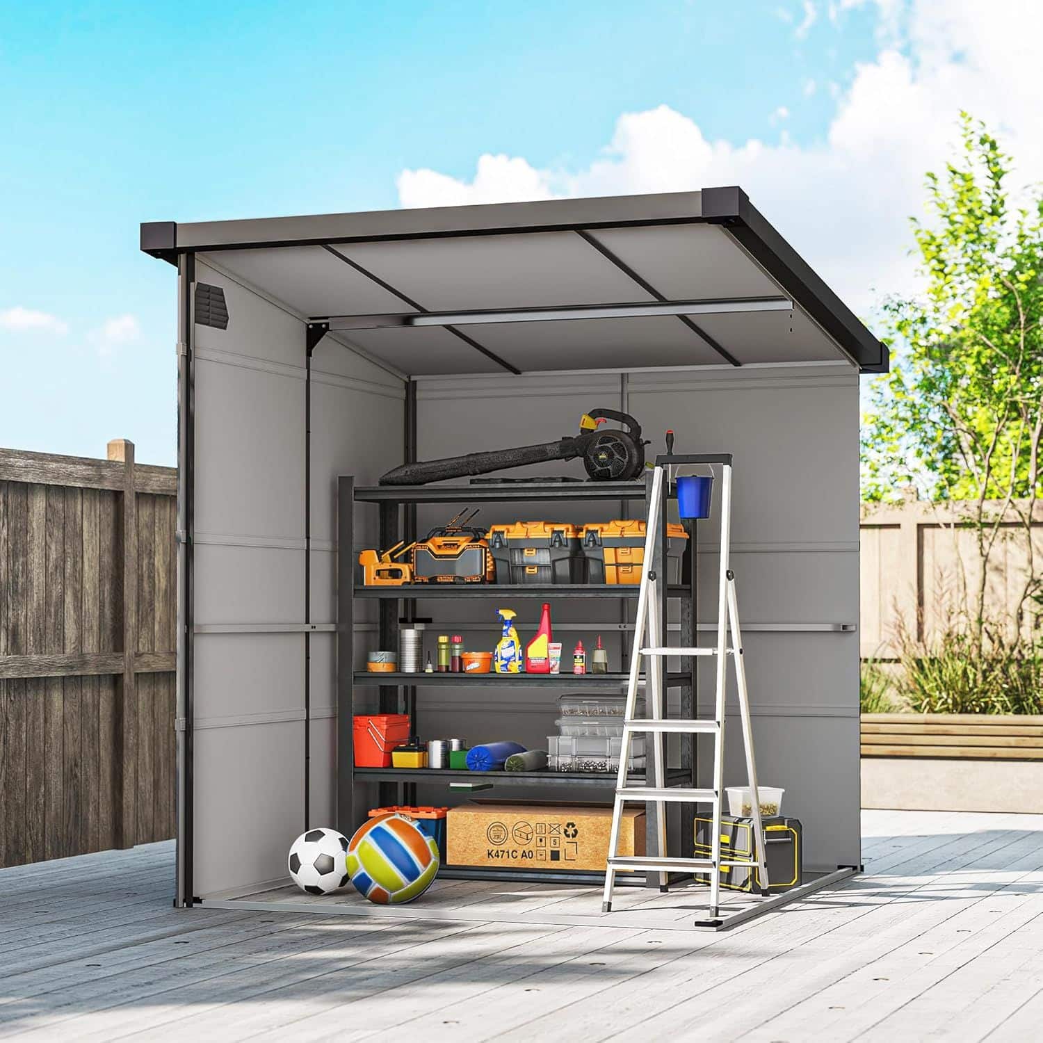 Kunststof Tuinschuur met afsluitbare deuren - donkergrijs