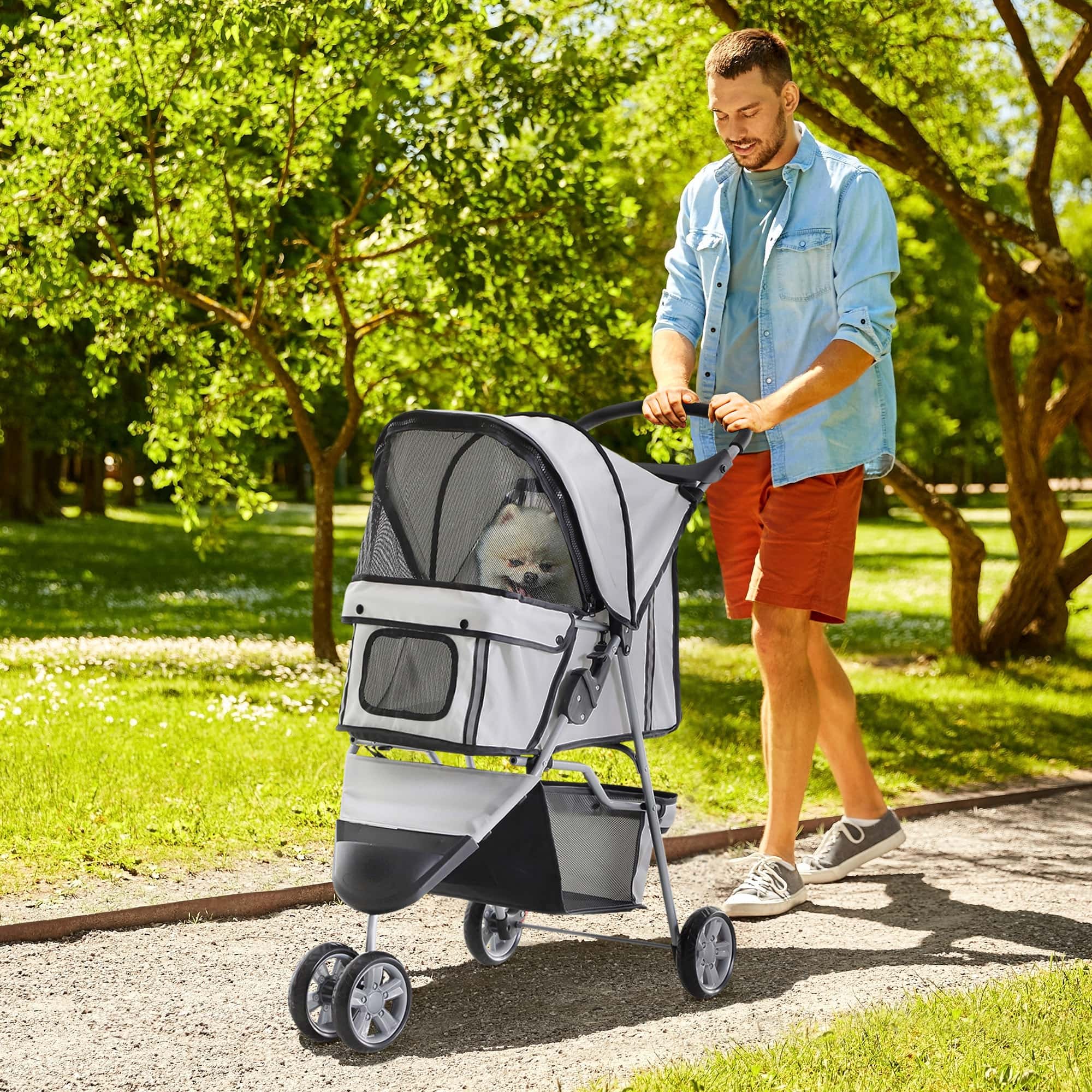 4goodz Luxe Hondenkar Hondenbuggy met 360 graden draaibare wielen - Grijs