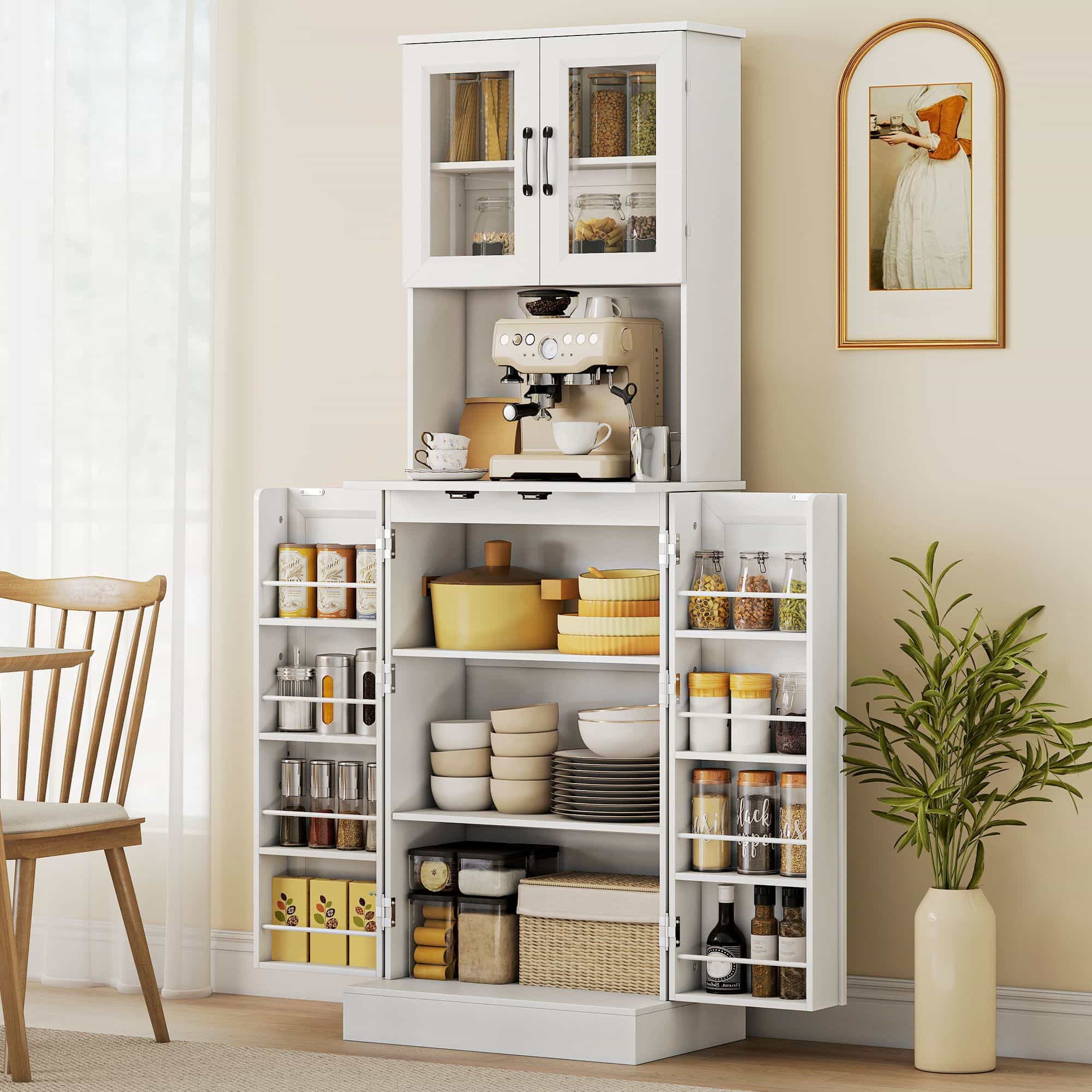 Keukenkast Voorraadkast met werkblad - verstelbare planken - Wit Keukenkast Voorraadkast met werkblad - verstelbare planken - Wit