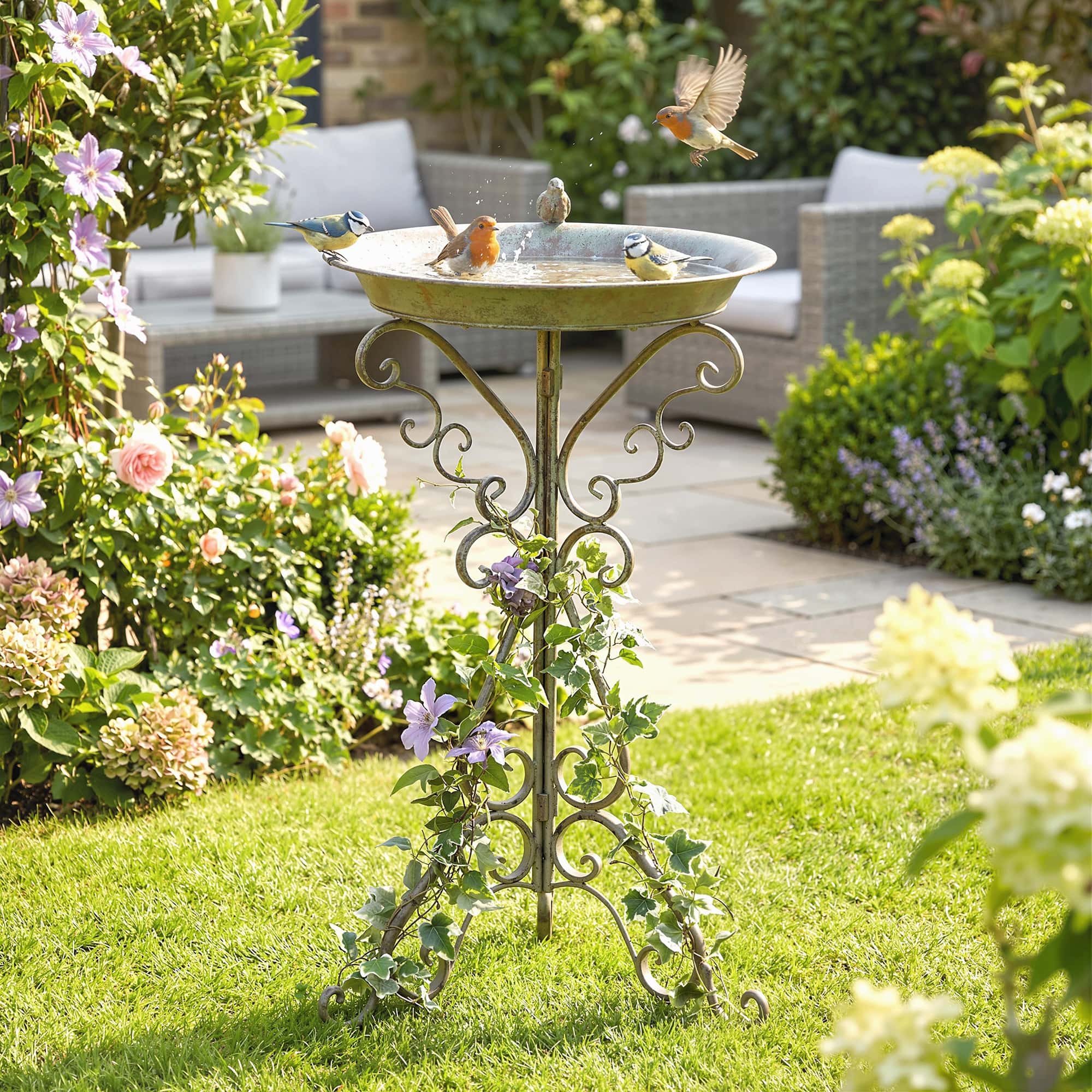 4goodz Vogelbad met Vogeldecoratie en Decoratieve Voet - Vintage Tuin Vogelbad Schaal met Sokkel