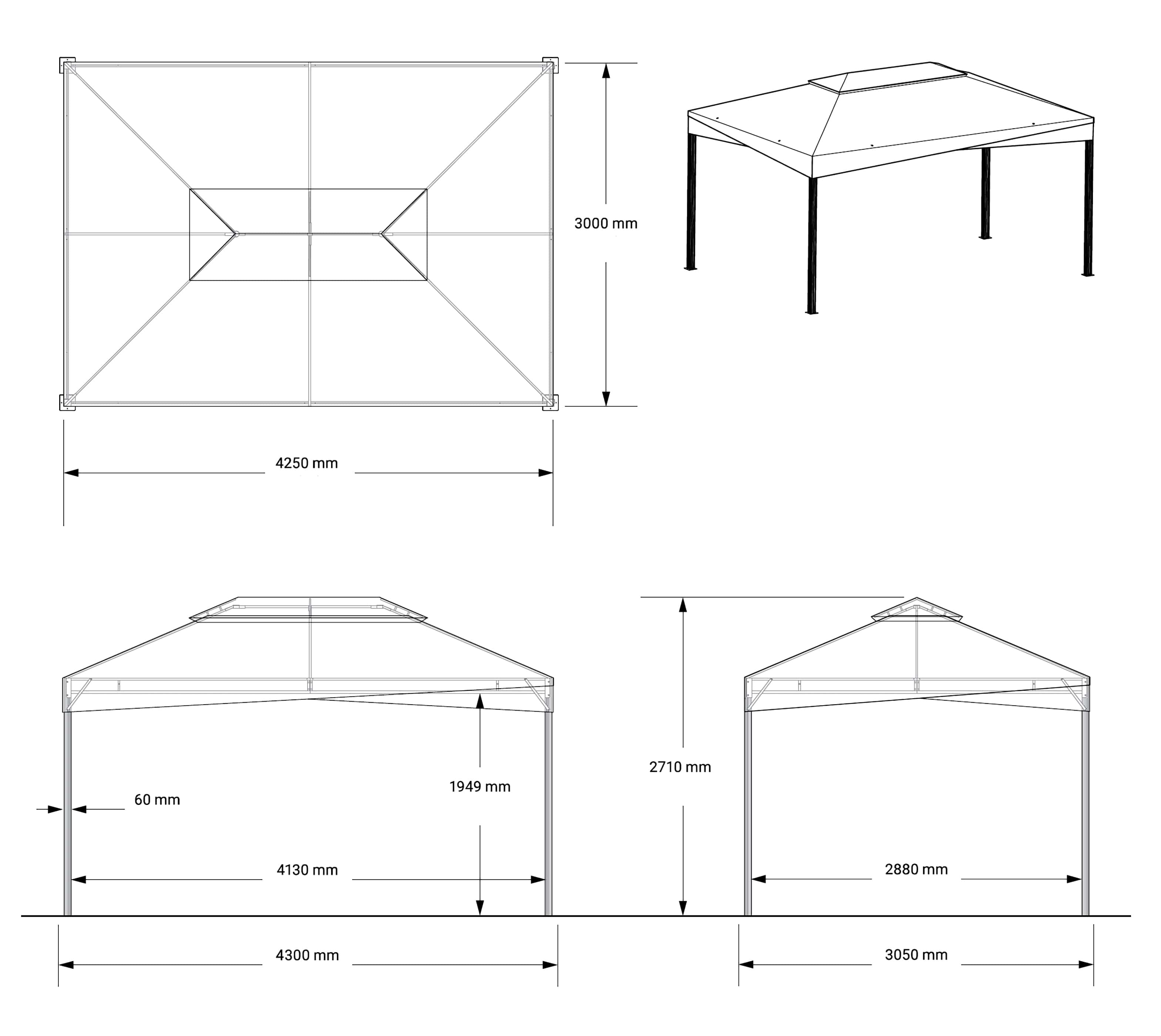Sojag Malta 1014 - Aluminium Paviljoen 3x4 mtr met afneembaar stoffen dak