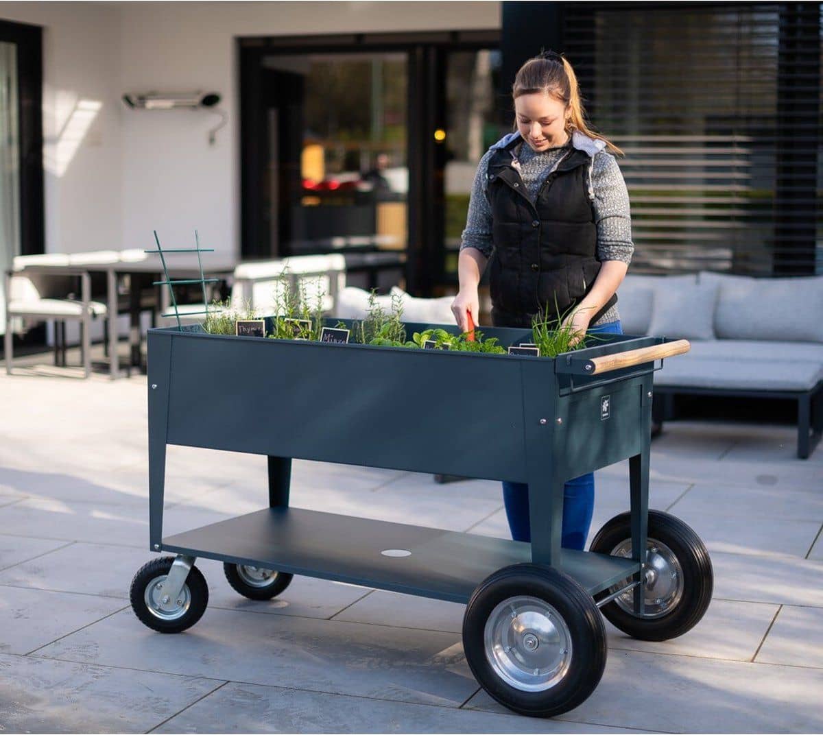 Herstera Garden® Metalen verhoogde Plantenbak Verrijdbaar- 120x60x84cm - Antraciet