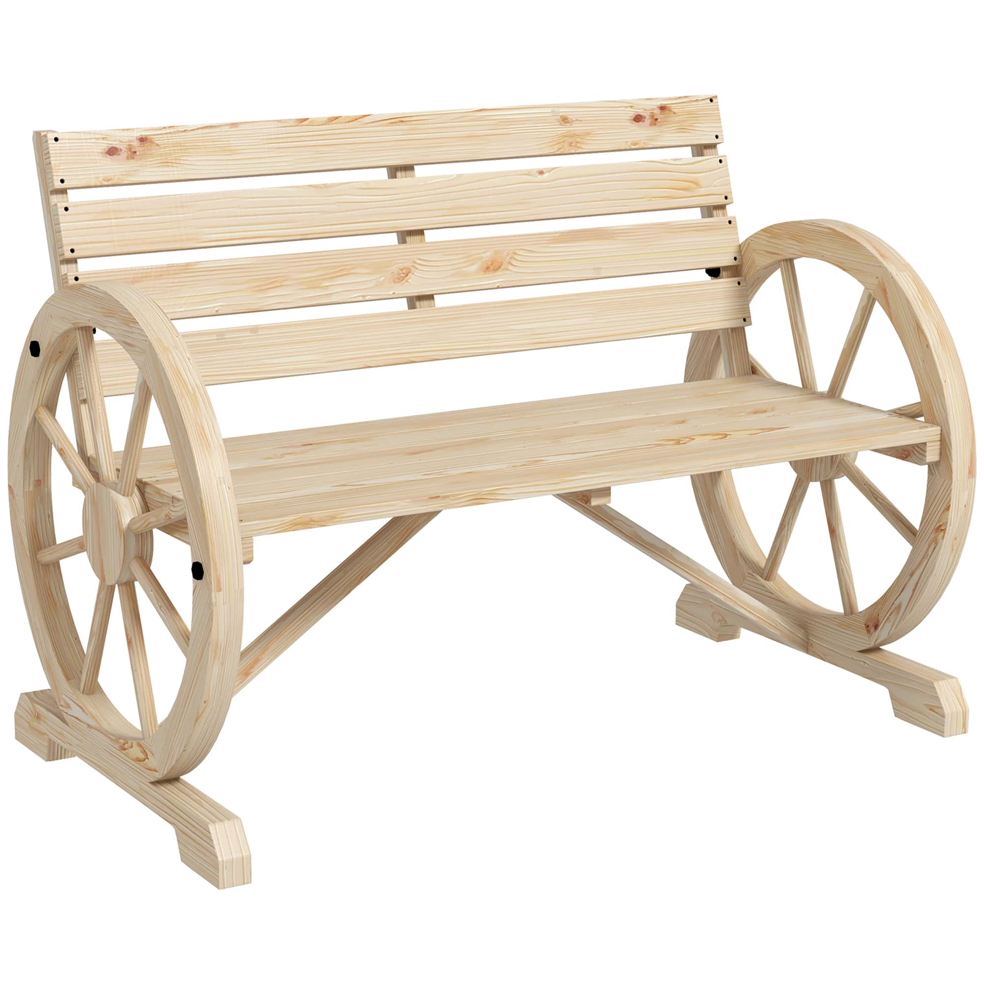 4goodz Tuinbank met armleuning Wagenwielen design Massief Hout - Lichtbruin