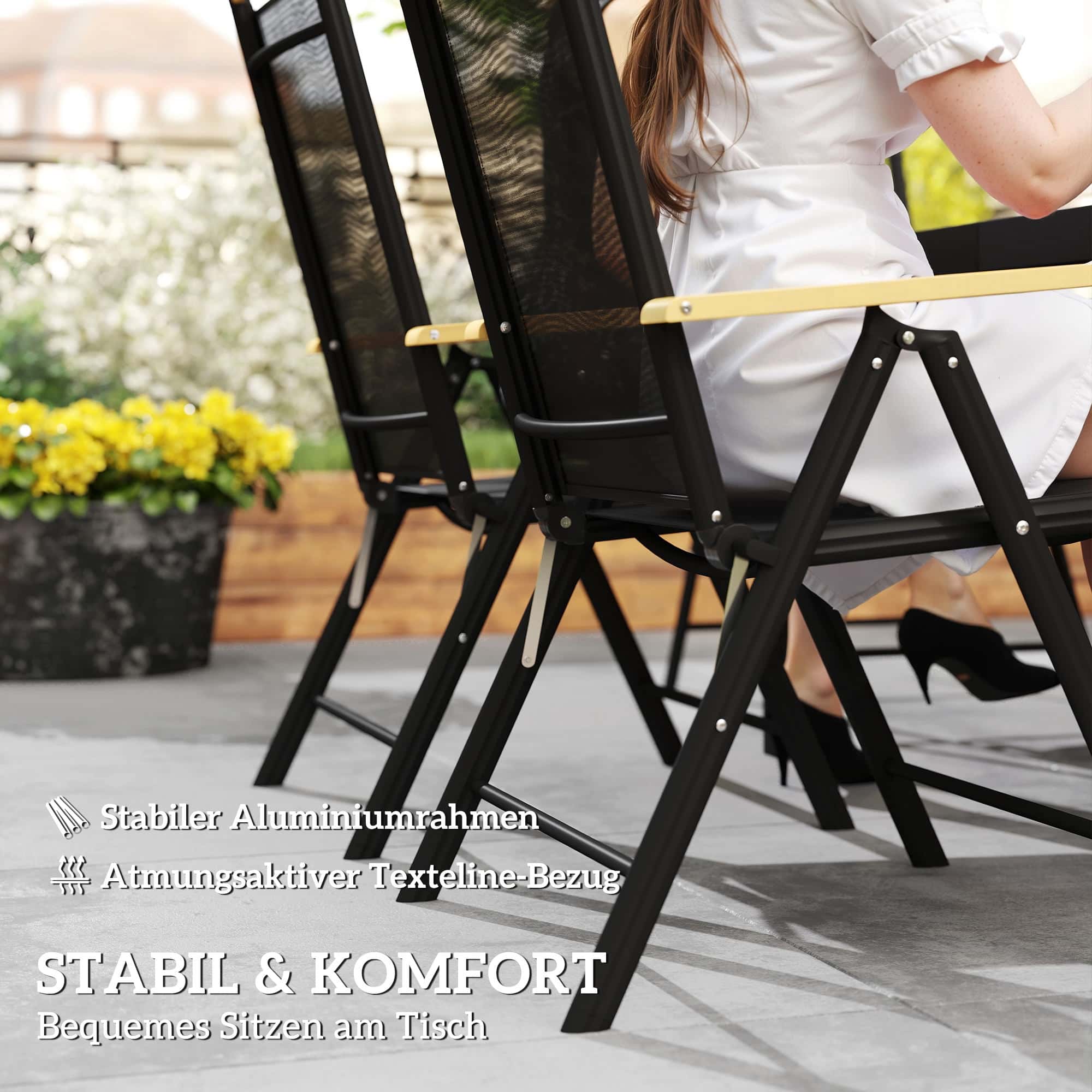 4goodz Tuintafelset 1 tafel en 6 stoelen tuinmeubelset - zwart