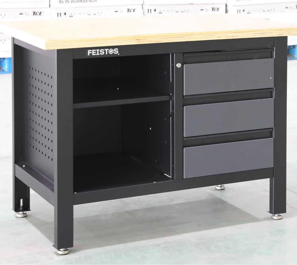 Feistos Werkbank Tito 2 - inclusief geperforeerde wand - 60x120x87cm - Antraciet/zwart
