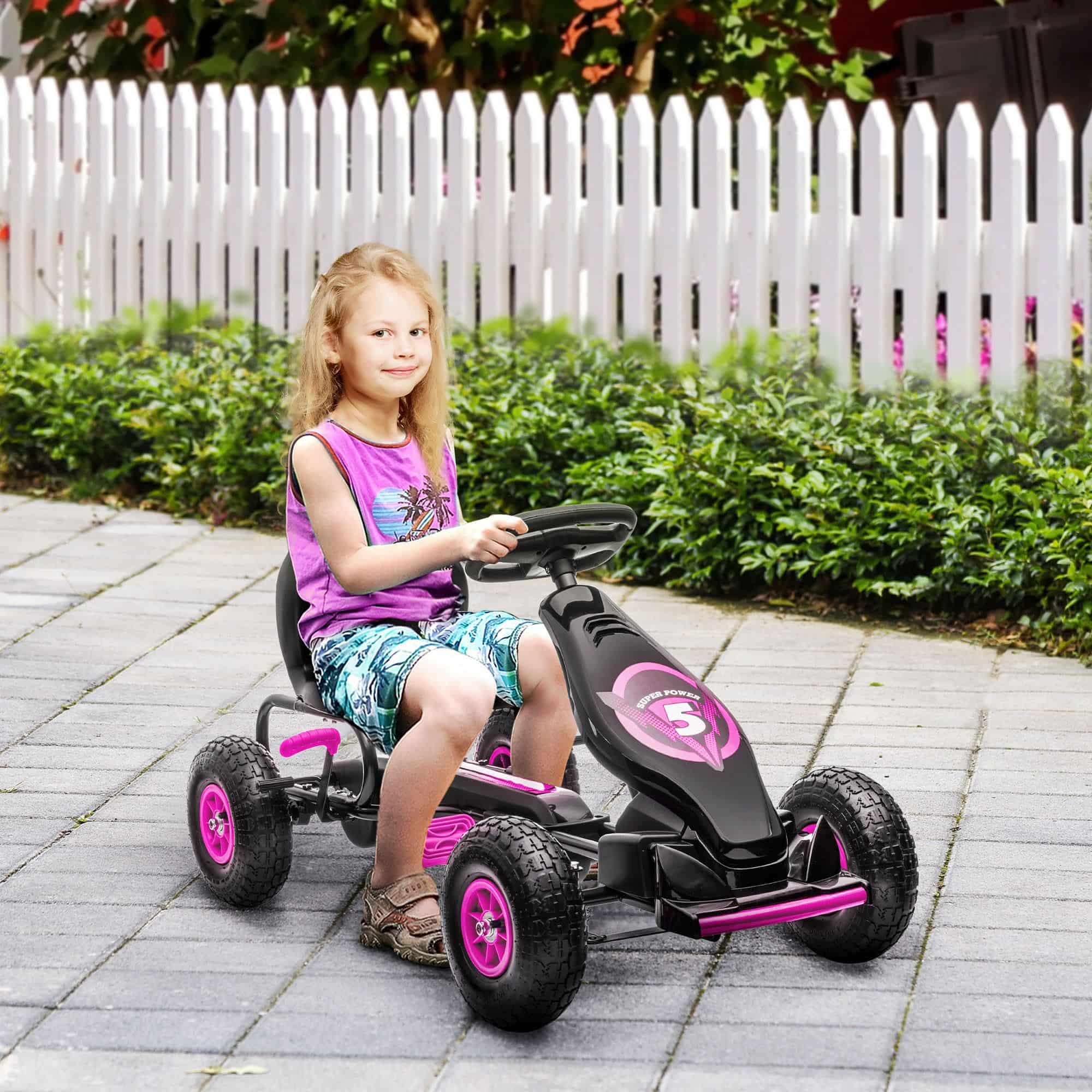 4goodz Homcom Skelter met Verstelbare Stoel, 5-12 Jaar - Roze+Zwart