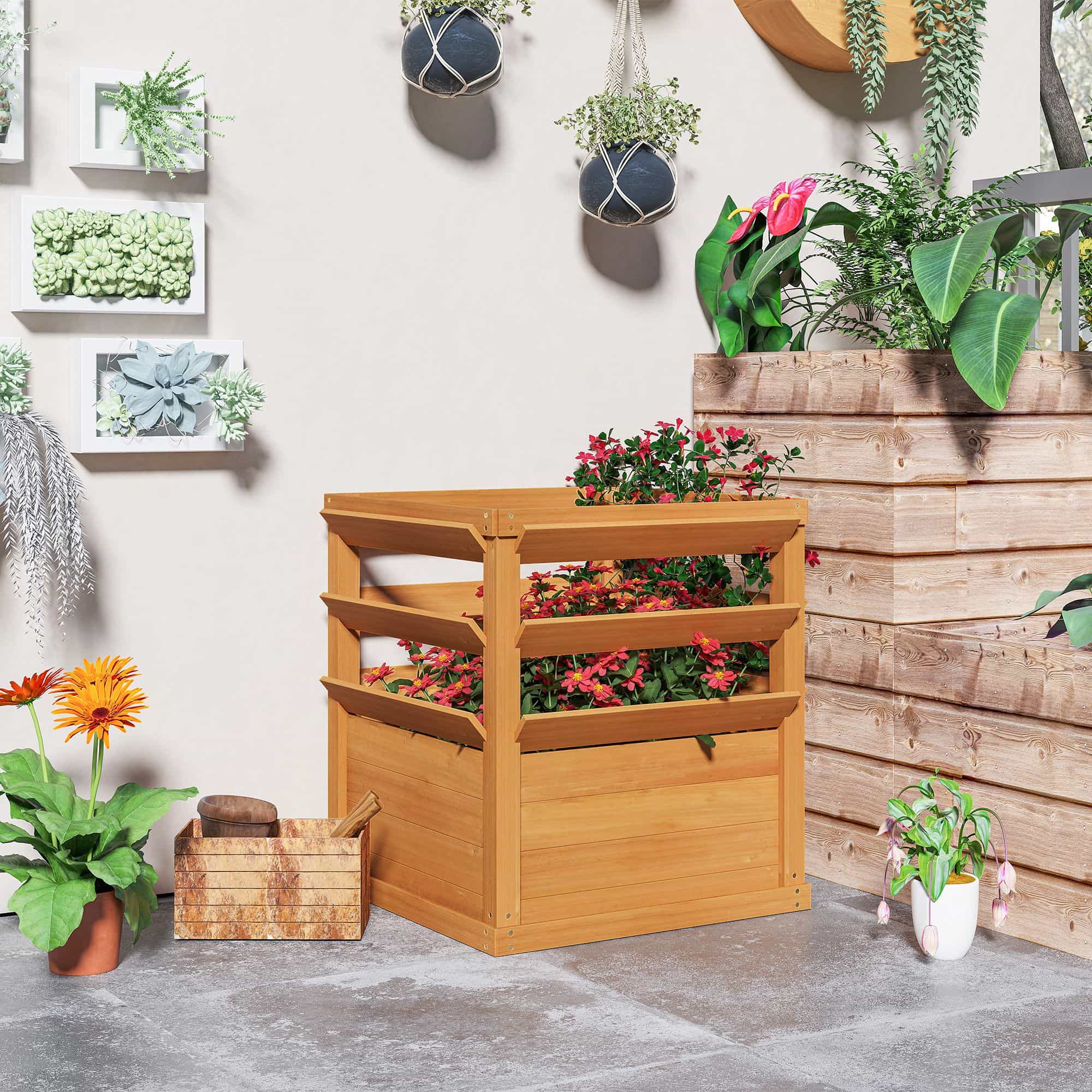 Verhoogde plantenbak hout 65 x 65 x 73 cm - Bruin