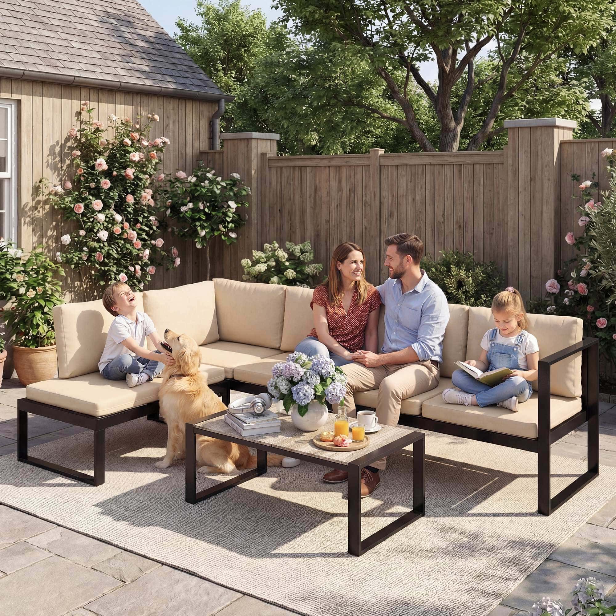 4goodz 4-5 persoons tuinloungeset met kussens en een salontafel - Khaki