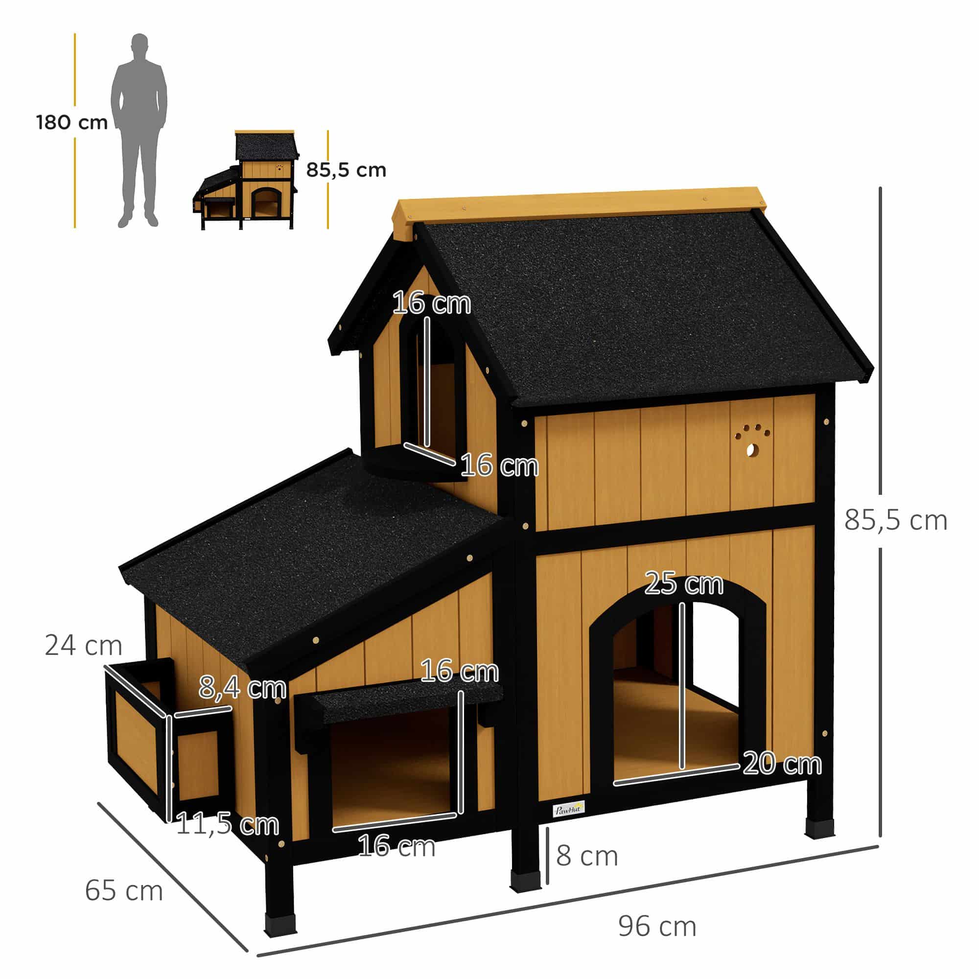 Kattenhuis Kattenhut met Bloembak - 96x65x85 cm - Geel + Zwart Kattenhuis Kattenhut met Bloembak - 96x65x85 cm - Geel + Zwart