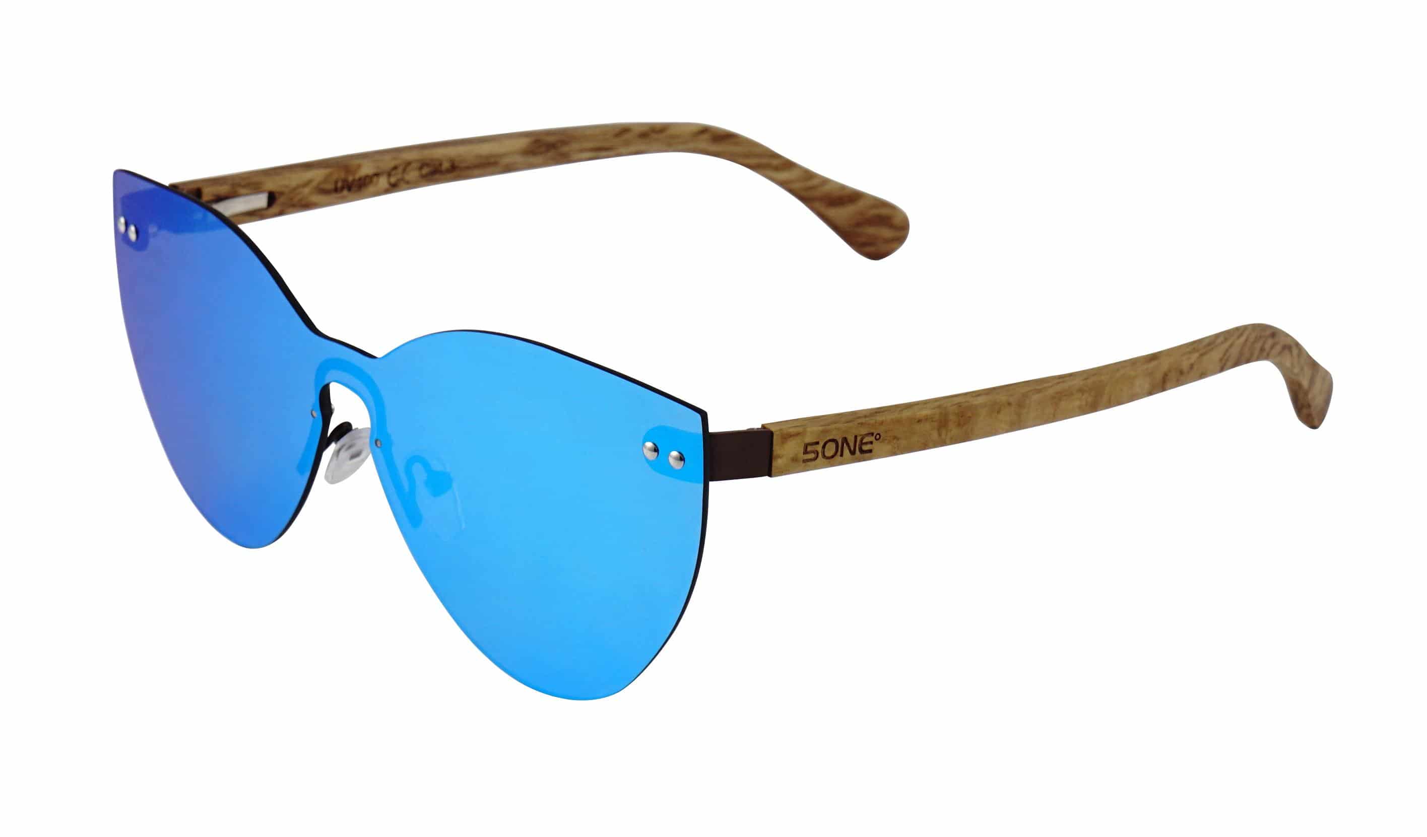 5one® Honolulu Butterfly Flat Ice Blue - Duwood hout zonnebril - blauw
