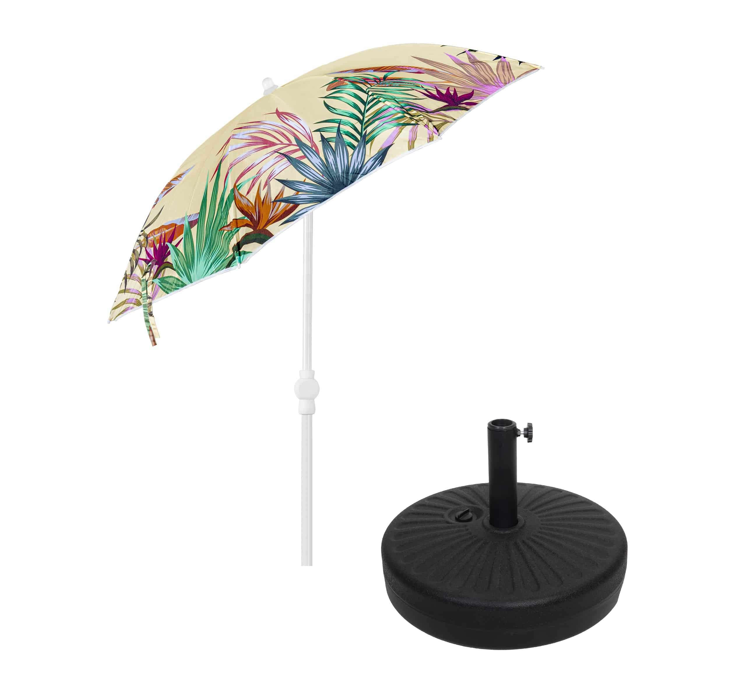 Gele Parasol met Bladeren 180 cm met Bijbehorende Parasolvoet